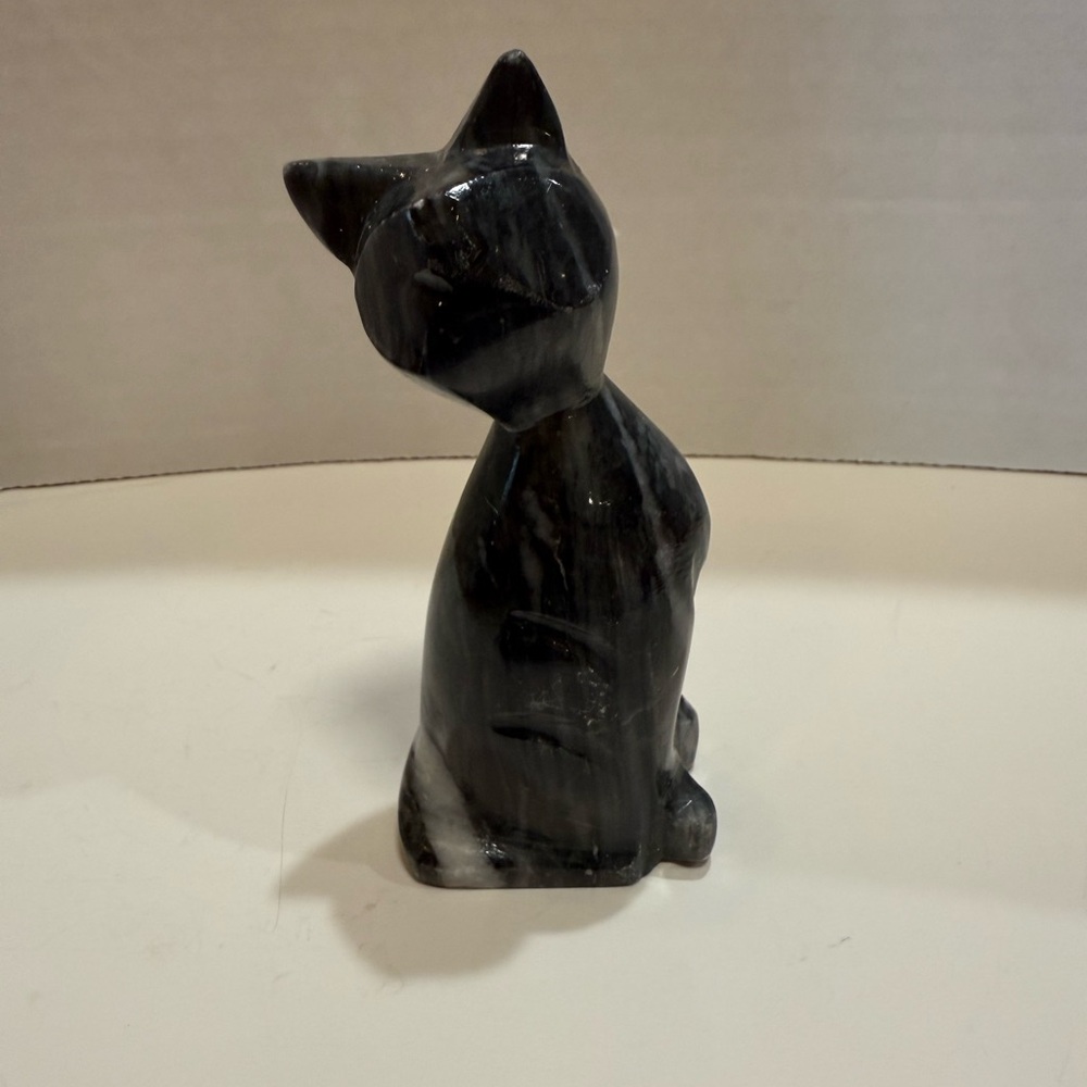 Elegant 4” Black Carved Marble Cat Figurine sculpture